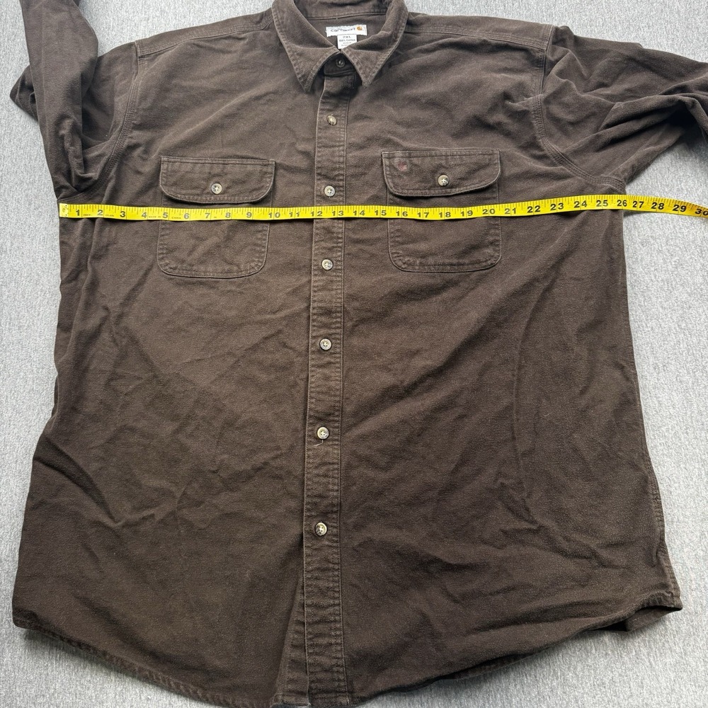 Carhartt Longsleeve Heavyweight Mens 2XL Brown Button Up Workwear S215 DKB - Picture 2 of 14